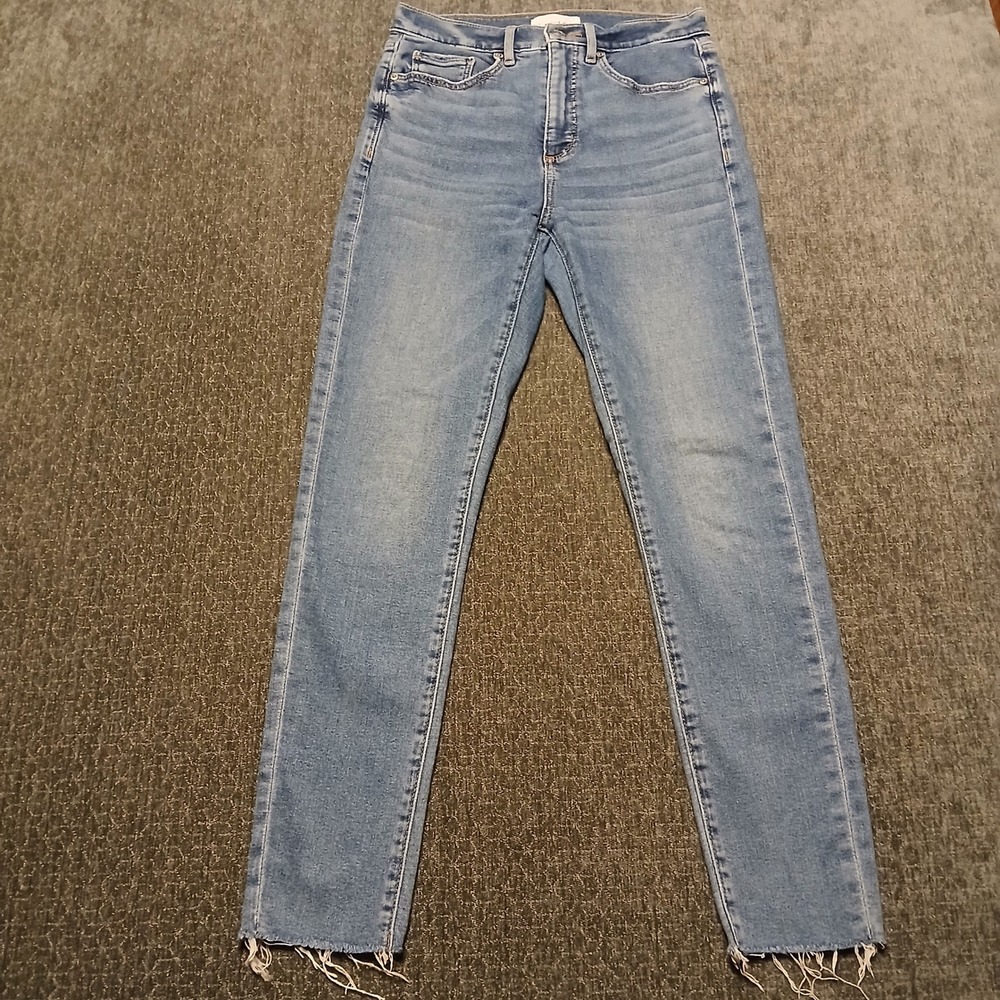 LOFT The Skinny High Rise Raw Hem Jeans Medium Wash Blue Size 26/2